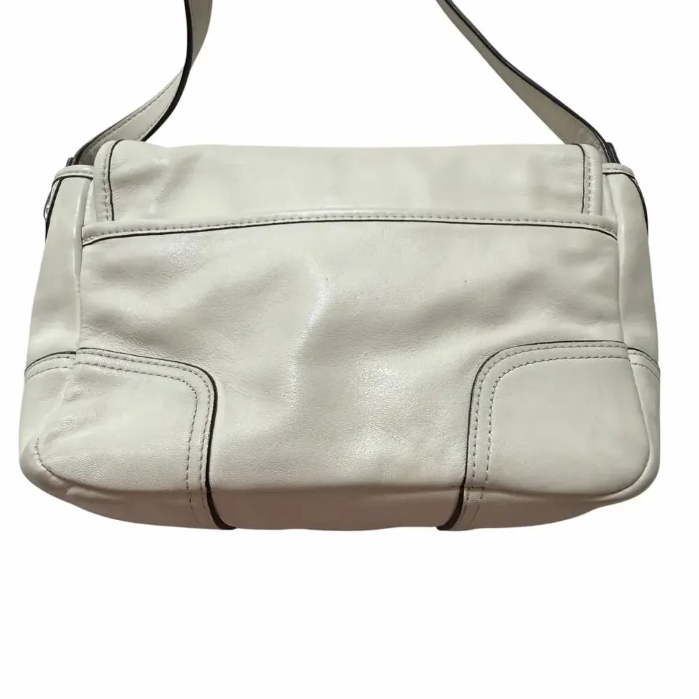 COACH Leather Crossbody Bag Ivory Cream Flap Buckle Vintage Shoulder Purse